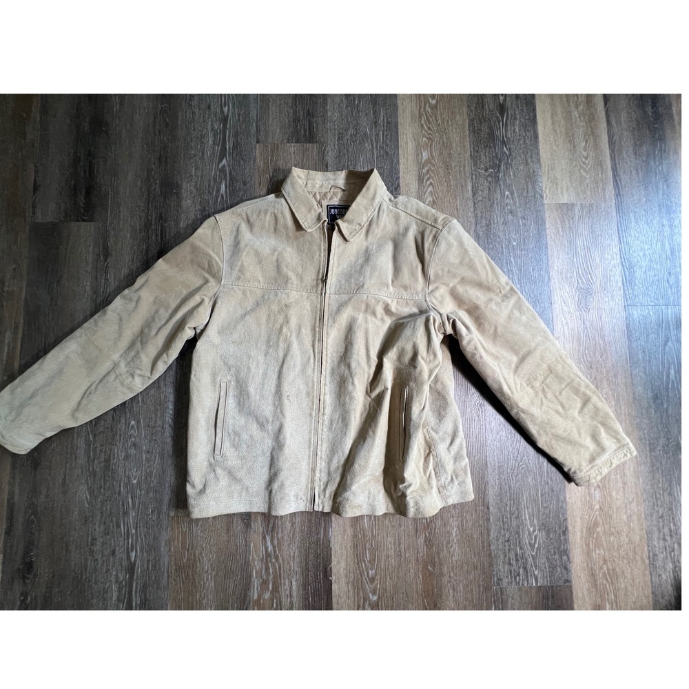 Junction West Leather Jacket Mens XL Tan Suede Full Zip Harrington Coat